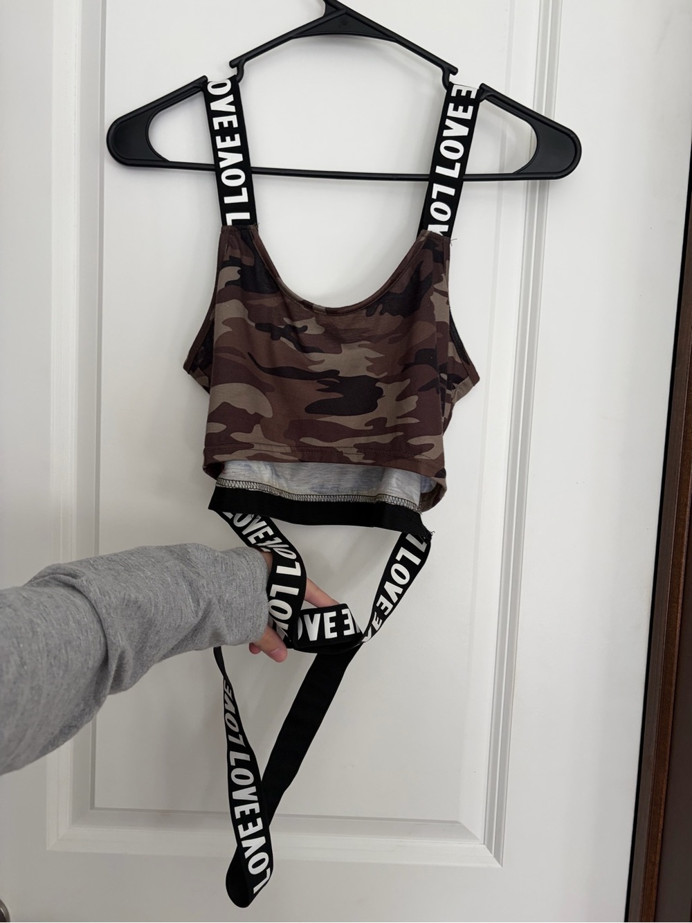 Love Camo Crop Tank Top with Logo Straps - Brown/Green/Black